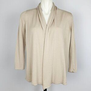 August Silk Women's Cream Silk Blend Open Front Cardigan 3/4 Sleeves Size Medium